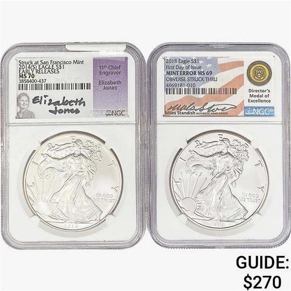 [2]2014-2018 Silver Eagle NGC MS69-70