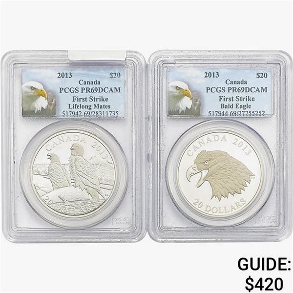 [2]2013 1oz Silver Canada $20-Bald Eagle PCGS PR69 DCAM