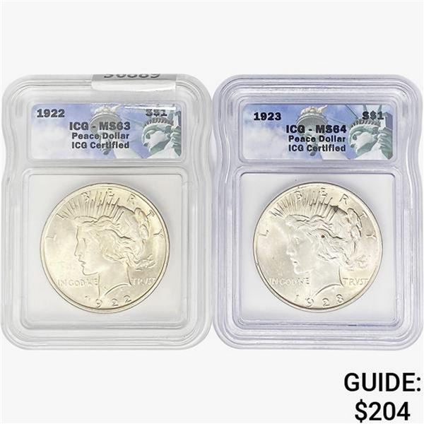[2]1922-1923 Silver Peace Dollar ICG MS63-64