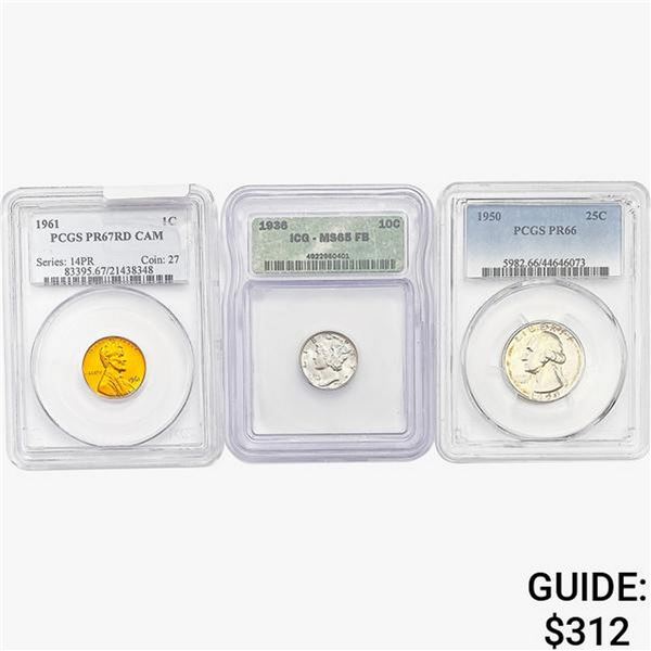 [3]1936-1961 U.S. 1C, 10C & 25C ICG/PCGS