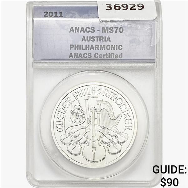 2011 1oz Silver Austria 1.5 Euro ANACS MS70