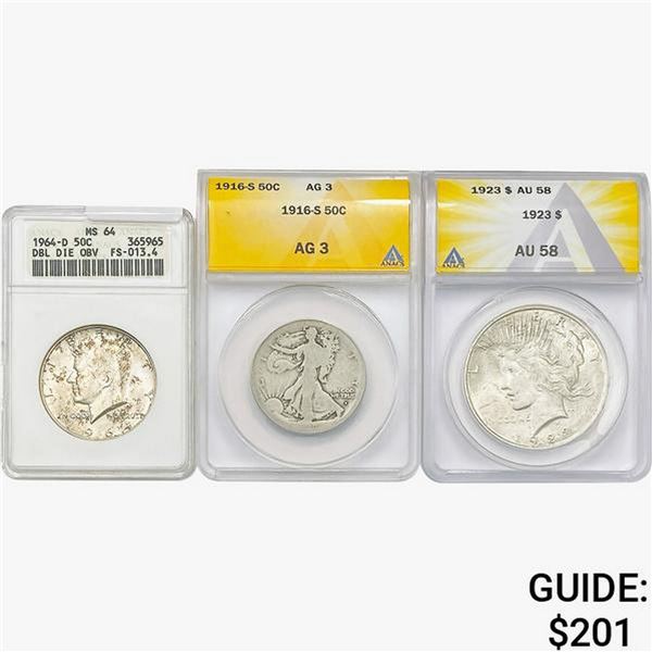[3]1916-1964 U.S. Silver Half Dollars/Dollar ANACS