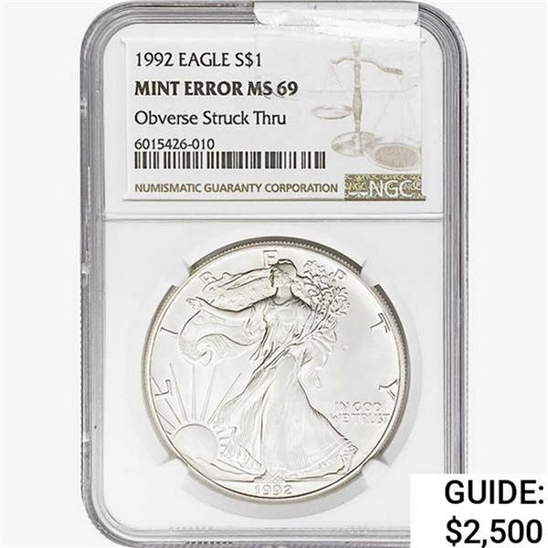 1992 Silver Eagle NGC MS69 Mint Error