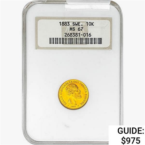 1883 .1296oz AGW Sweden 10 Kronor NGC MS67