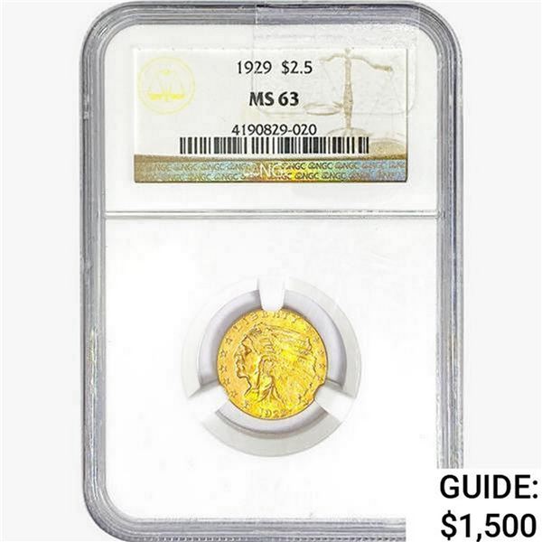1929 $2.50 Gold Quarter Eagle NGC MS63