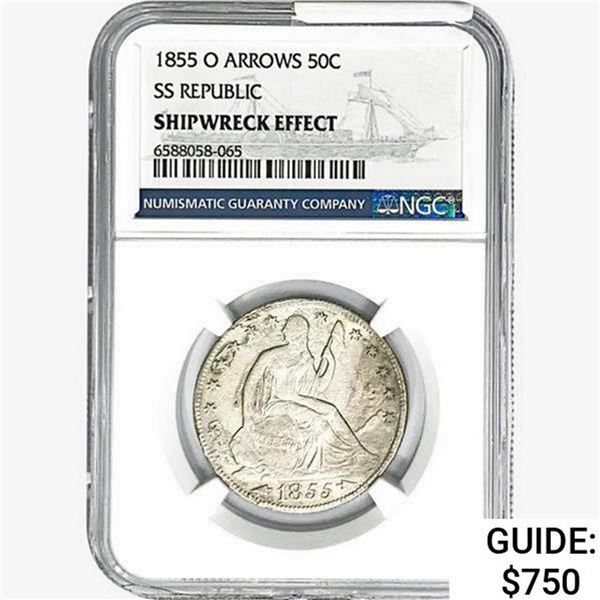 1855-O Seated Lib. 50C NGC Shipwreck Effect SS REP. ARWS