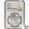 Image 1 : 1885 Morgan Silver Dollar NGC MS63
