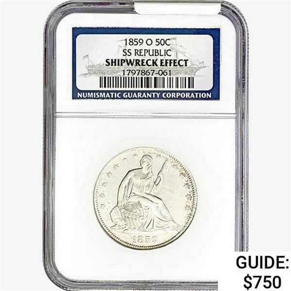 1859-O Seated Lib. 50C NGC Shipwreck Effect SS REP.