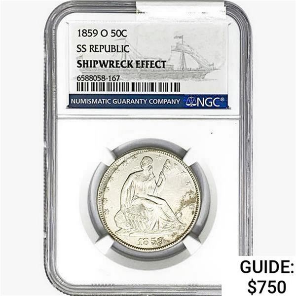 1859-O Seated Lib. 50C NGC Shipwreck Effect SS REP.