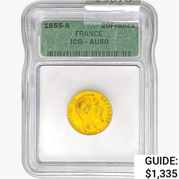 1855-A 0.187oz G20 Franc ICG AU50