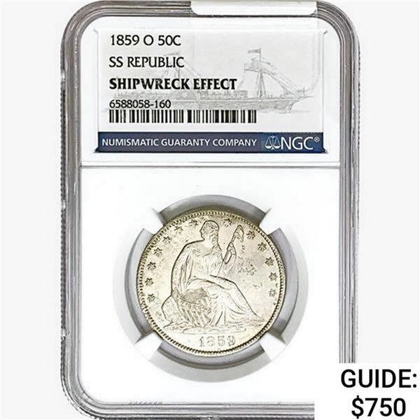 1859-O Seated Lib. 50C NGC Shipwreck Effect SS REP.