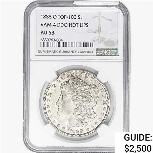 1888-O Morgan Silver Dollar NGC AU53 VAM-4 DDO Hot Lips