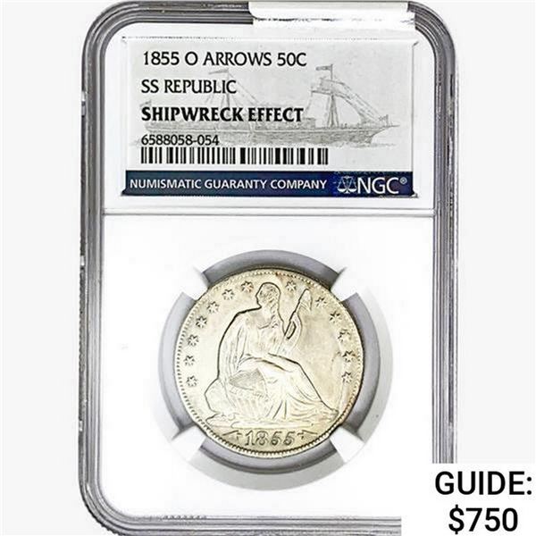 1855-O Seated Lib. 50C NGC Shipwreck Effect SS REP. ARWS
