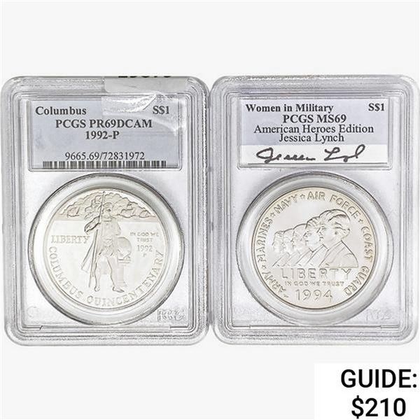 [2] 1992-P & 1994 S$1 Columbus/Women Military PCGS PR/MS69