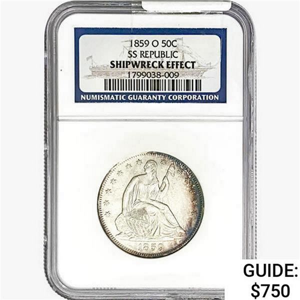 1859-O Seated Lib. 50C NGC Shipwreck Effect SS REP.