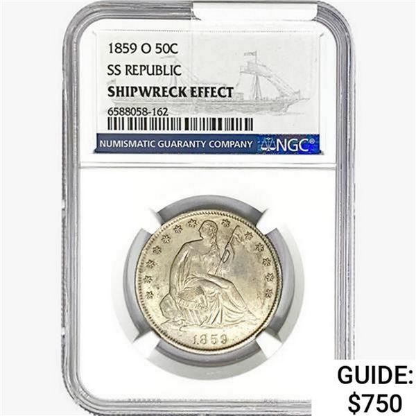 1859-O Seated Lib. 50C NGC Shipwreck Effect SS REP.