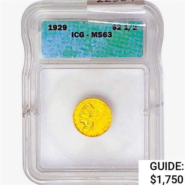 1929 $2.50 Gold Quarter Eagle ICG MS63