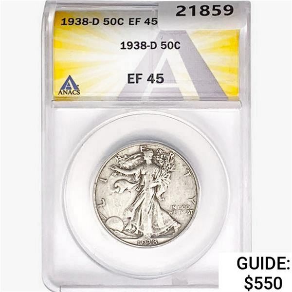 1938-D Walking Liberty Half Dollar ANACS EF45