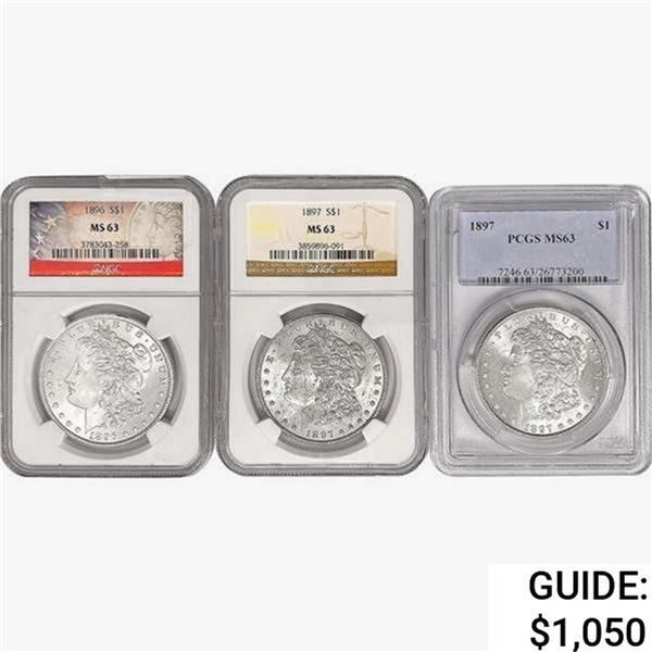 [3] 1896 & 1897 Morgan Silver Dollar NGC MS63
