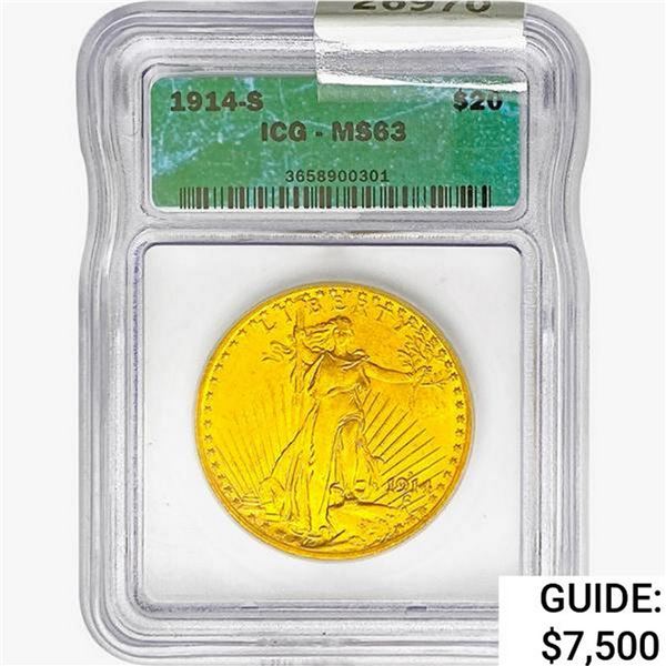 1914-S $20 Gold Double Eagle ICG MS63