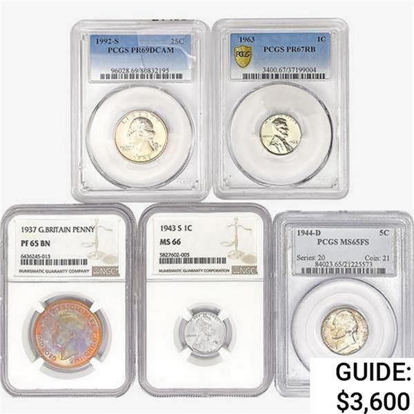 1937-1992 [5] Varied Coinage PCGS/NGC PF/MS