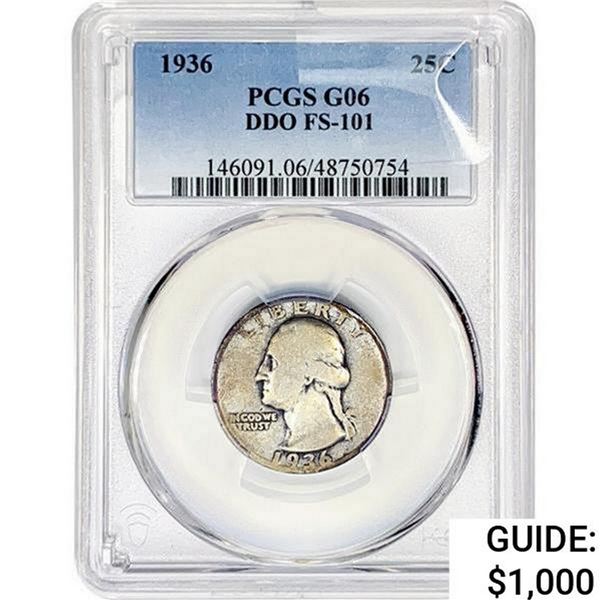 1936 Washington Silver Quarter PCGS G06 DDO FS-101