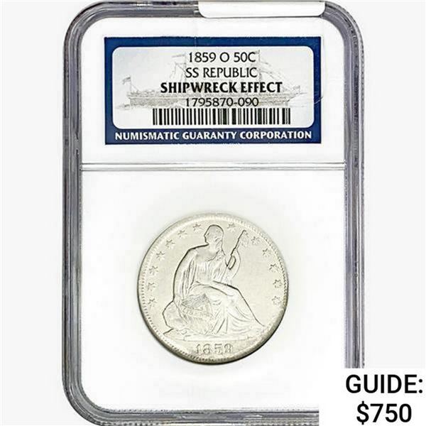 1859-O Seated Lib. 50C NGC Shipwreck Effect SS REP.