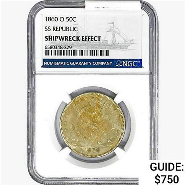 1860-O Seated Lib. 50C NGC Shipwreck Effect SS REP.