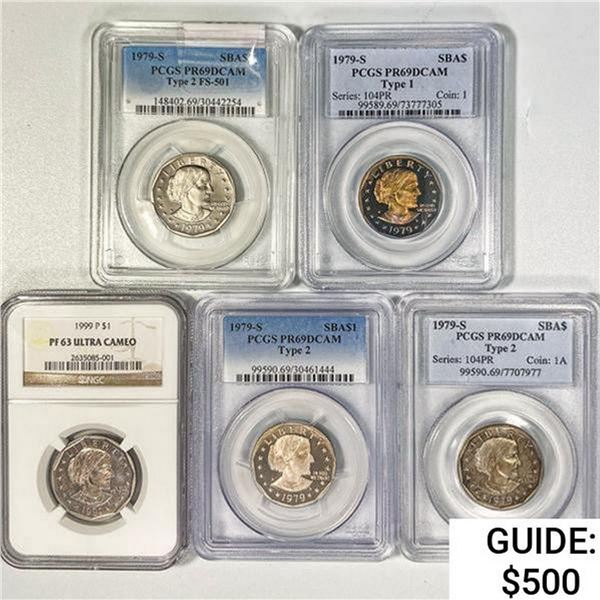 [5] SBA Silver Dollars PCGS,NGC PR,PF 1979-1999