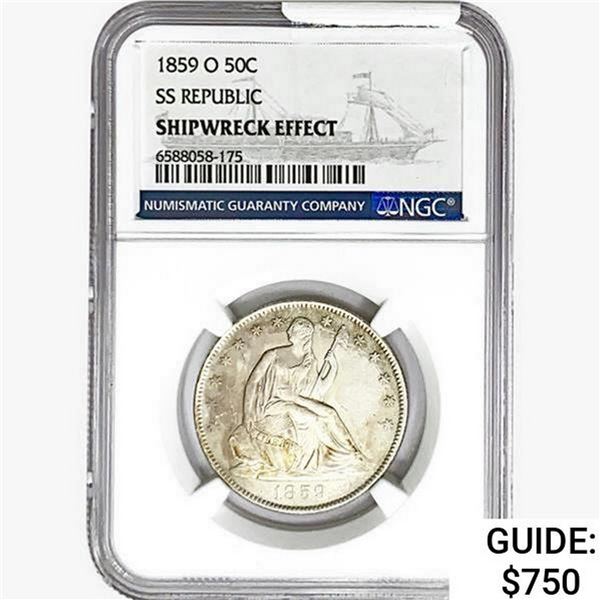 1859-O Seated Lib. 50C NGC Shipwreck Effect SS REP.