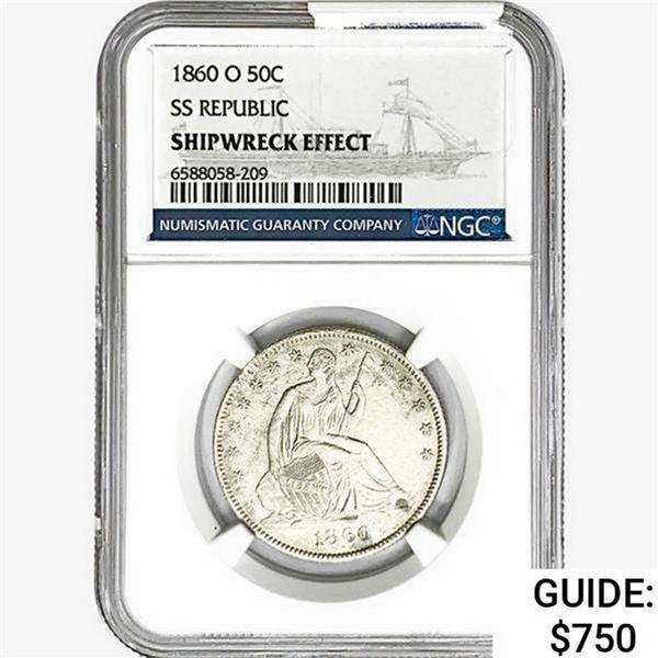 1860-O Seated Lib. 50C NGC Shipwreck Effect SS REP.