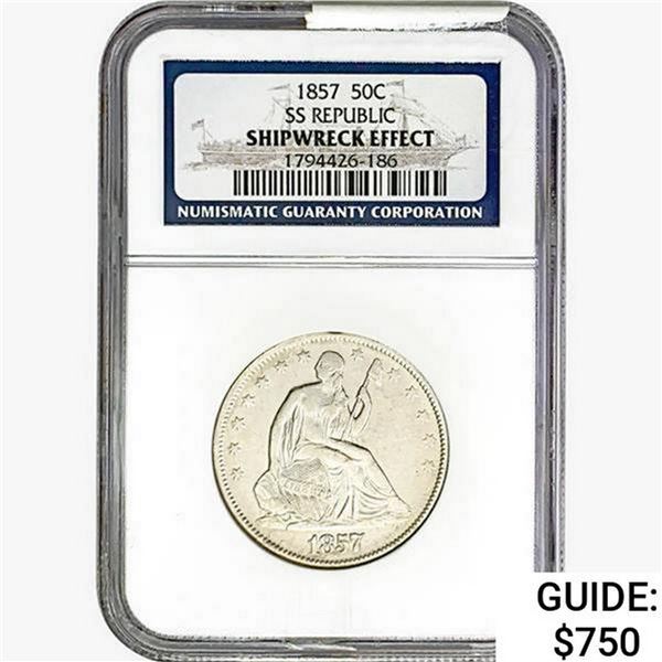 1857 Seated Lib. 50C NGC Shipwreck Effect SS REP.