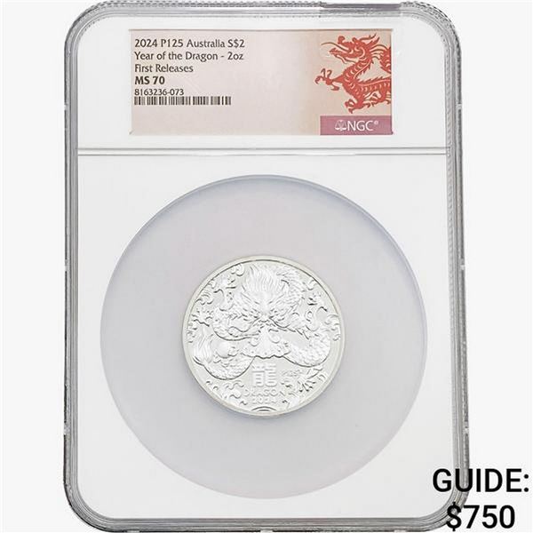 2024 2oz Silver P125 Australia $2-Dragon NGC MS70