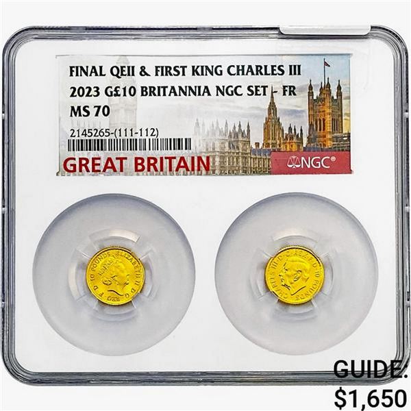 [2]2023 1/10oz G10 Pounds-QEII/King Set NGC MS70