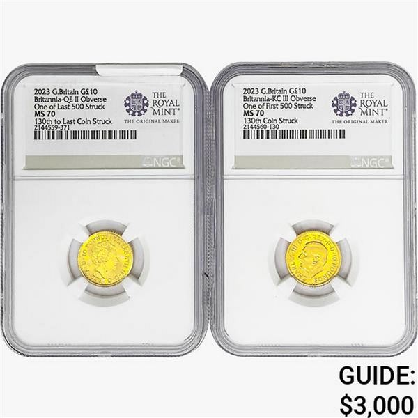 [2]2023 1/10oz G10 Pounds-QEII/King Set NGC MS70