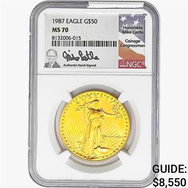 1987 1oz $50 AGE NGC MS70