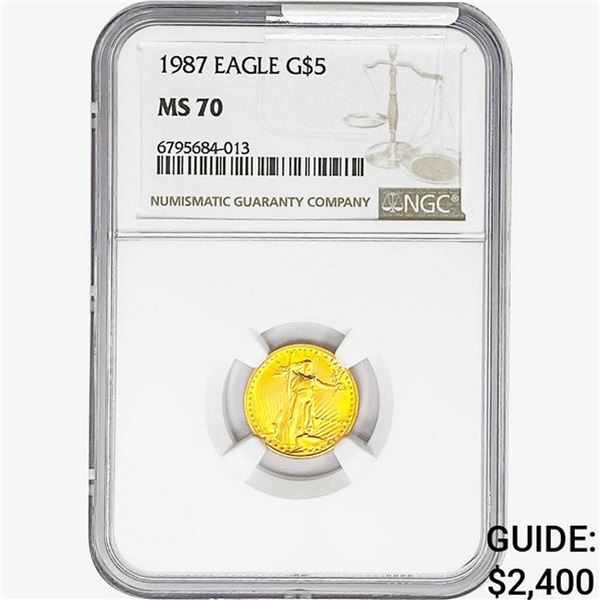 1987 1/10oz $5 AGE NGC MS70