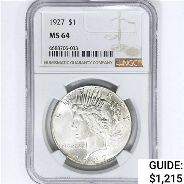 1927 Silver Peace Dollar NGC MS64