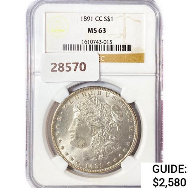 1891-CC Morgan Silver Dollar NGC MS63