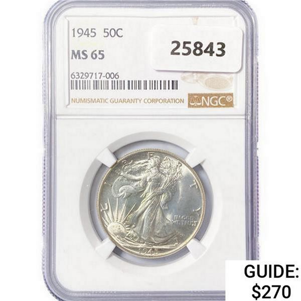 1945 Walking Liberty Half Dollar NGC MS65
