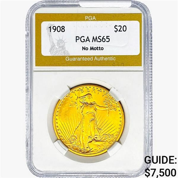 1908 $20 Gold Double Eagle PGA MS65 No Motto
