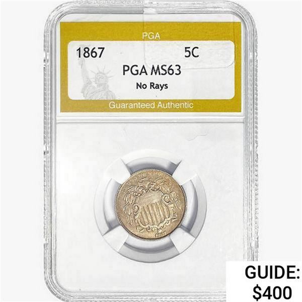 1867 Shield Nickel PGA MS63 No Rays