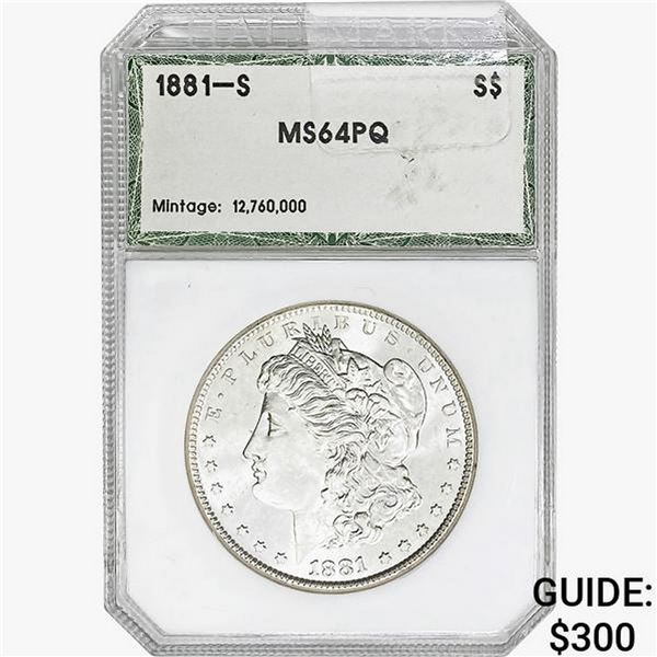 1881-S Morgan Silver Dollar Hallmark MS64 PQ
