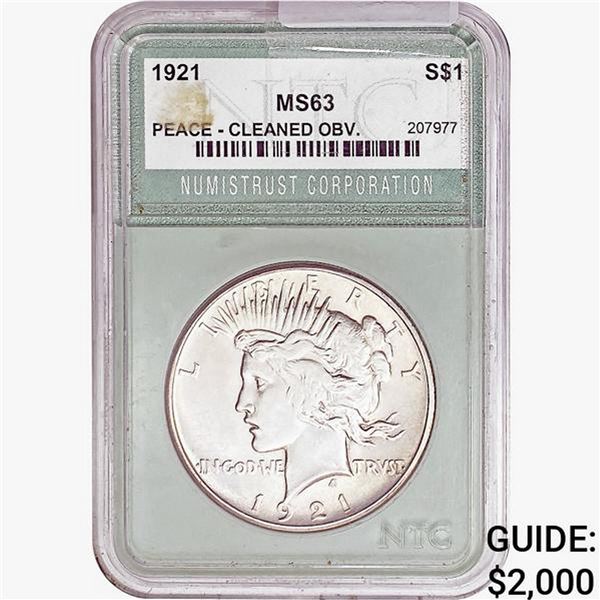 1921 Silver Peace Dollar NTC MS63 OBV