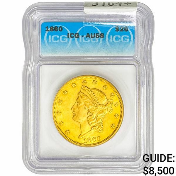 1860 $20 Gold Double Eagle ICG AU58