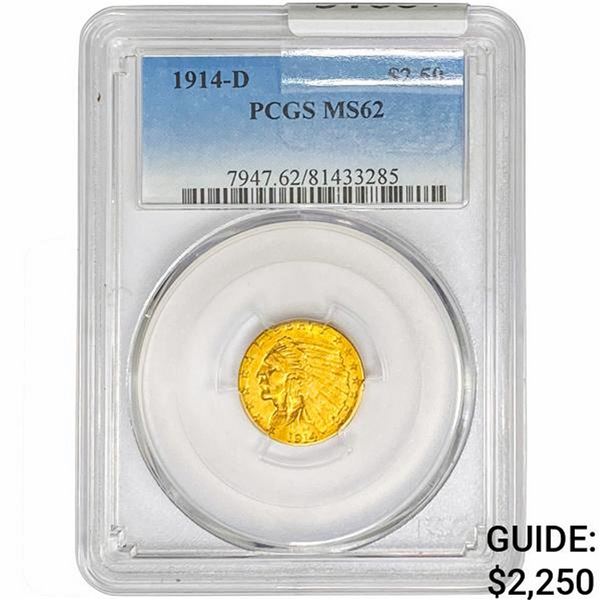 1914-D $2.50 Gold Quarter Eagle PCGS MS62