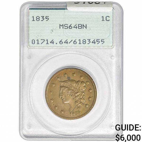 1835 Coronet Head Large Cent PCGS MS64 BN Head of 1836