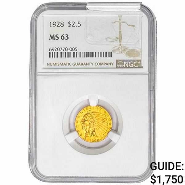 1928 $2.50 Gold Quarter Eagle NGC MS63