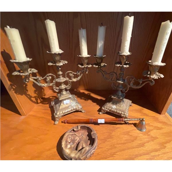 Beautiful & Elegant Brass Candelabras w/ Art Deco Ashtray & More
