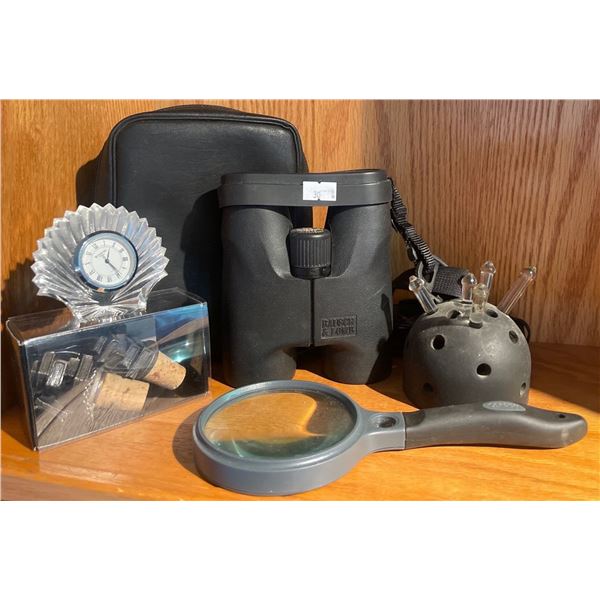 Baush & Lomb "Discover" 7x42 Binoculars w/ Magnifying Glass & Assorted Decorative Collectables